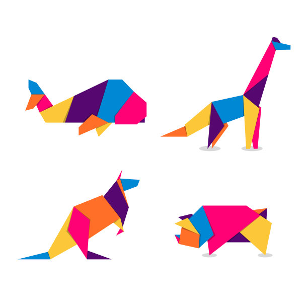 集动物折纸抽象五彩缤纷生机勃勃图片下载