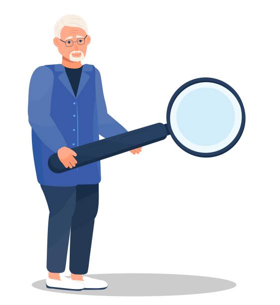 手持放大镜的高级男子。搜索、发现、检查、调查、发现、分析概念图片下载