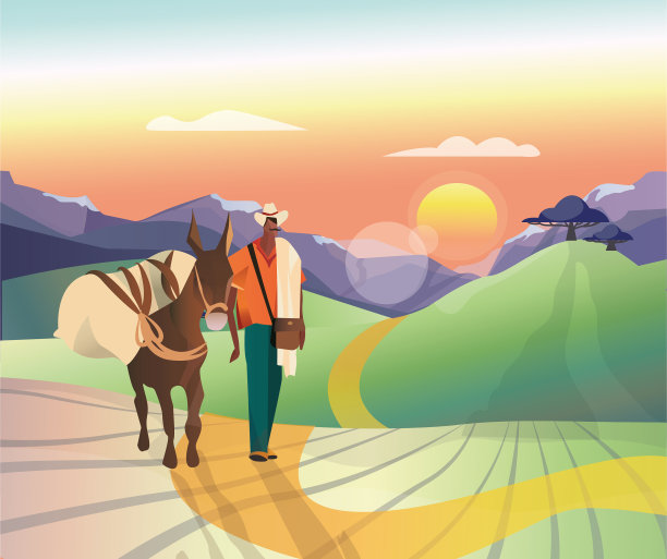 美丽的山的风景。夕阳下紫色的安第斯山脉，绿色的山坡，温暖而丰富的阴影图片下载