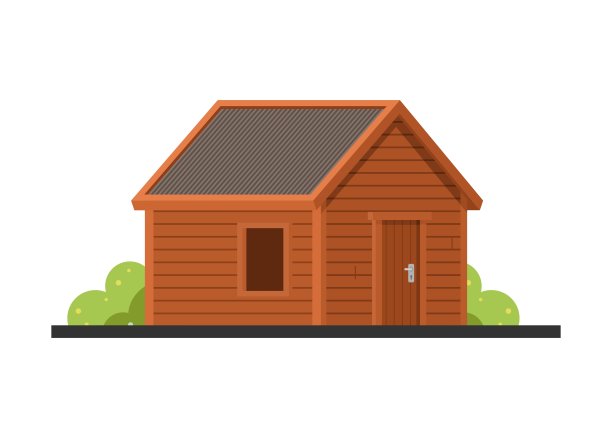 小屋的建筑。小木屋建筑。简单的平面插图。图片下载