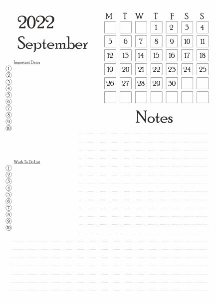 2022年9月模板-日历2022设计- 2022年9月规划师库存插图图片下载