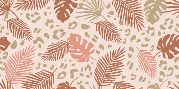 热带树叶无缝图案。中性植物背景。图片下载