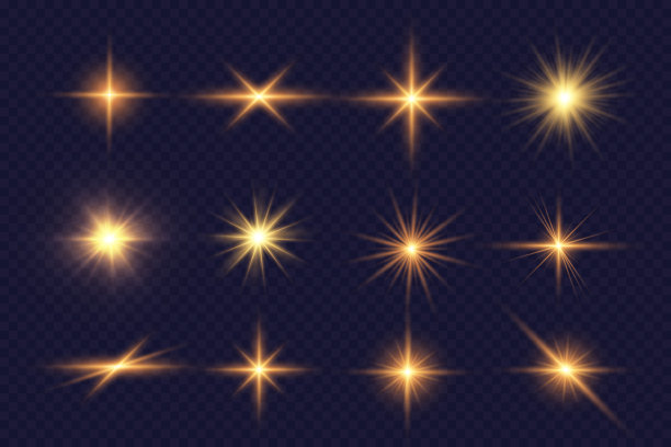 光的效果。金色的星星，黄色的太阳。星光。图片下载