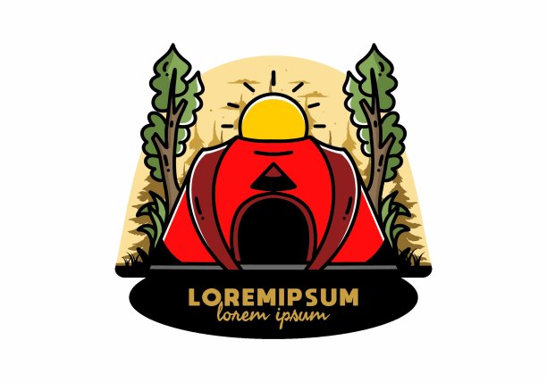大弹出帐篷露营插图徽章设计图片下载