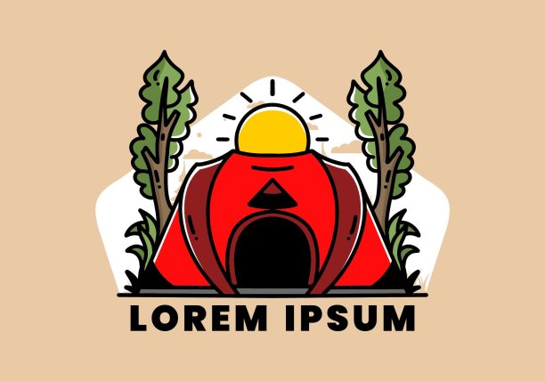 大弹出帐篷露营插图徽章设计图片下载