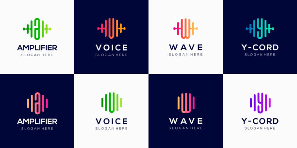 字母组合创意logo设计模板与脉冲元素。图片下载