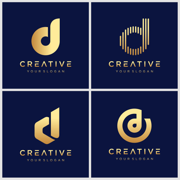 集金色字母创意的字母D标志设计灵感。图片下载