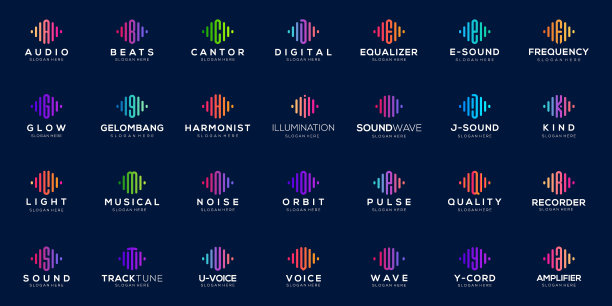 设置脉冲符号从字母A到字母Z的标志设计。音波标志概念。电子音乐模板logo，音响，均衡器，商店，DJ音乐，夜总会，迪斯科。图片下载