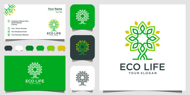 树向量标志设计灵感。标志设计和名片图片下载