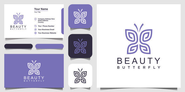 金色极简主义蝴蝶线艺术字母形标志。美容，豪华水疗风格。标志设计，图标和名片。图片下载