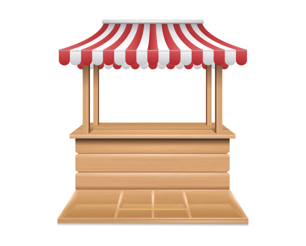 逼真的市场摊位交易会摊位与条纹图片下载