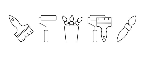 油漆刷线图标，轮廓向量符号，线性风格象形孤立在白色图片下载