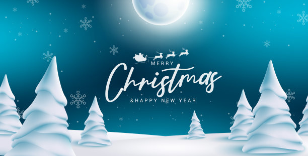 平安夜矢量背景设计。圣诞快乐的祝福文字在冬季仙境与冷杉树和雪花元素的节日季节。图片下载