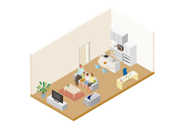 单户生活的餐厅厨房的插图图片下载