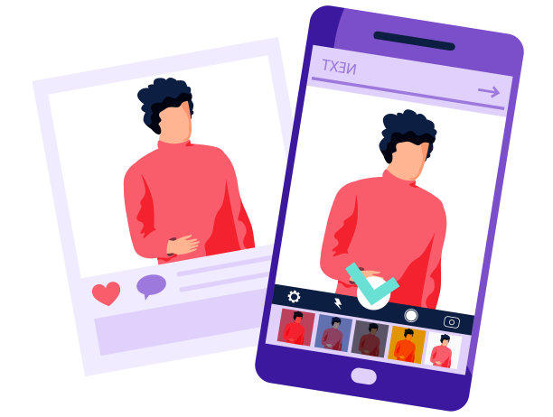 照片上的帅哥在编辑应用程序在手机上穿红色毛衣。打印照片来自社交网络图片下载