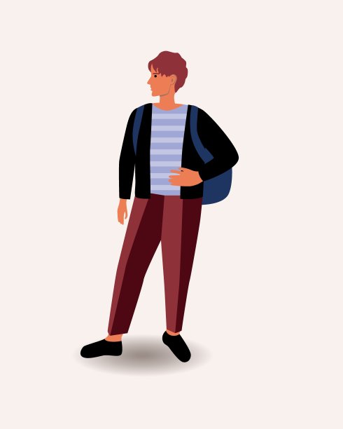 小学男孩或青少年孤立，平面矢量股票插图与学童与书包图片下载