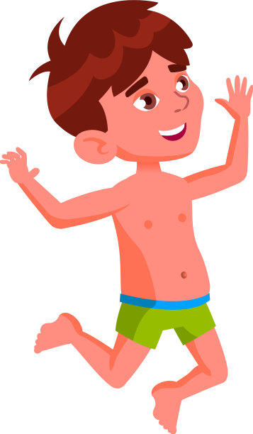一名小学生在海滩上跳跃图片下载