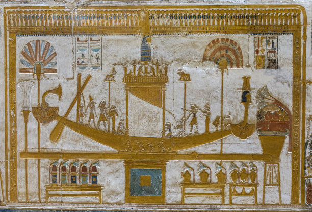 塞提一世神庙墙壁浮雕，位于埃及阿拜多斯中部，旅行概念图片下载