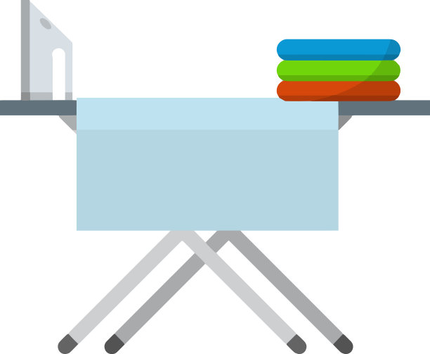 熨衣板与熨斗和折叠的亚麻布图片下载