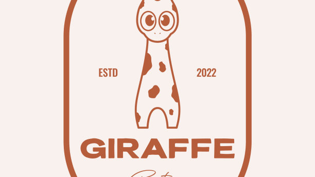 可爱的线条长颈鹿与徽章标志设计图形图片下载