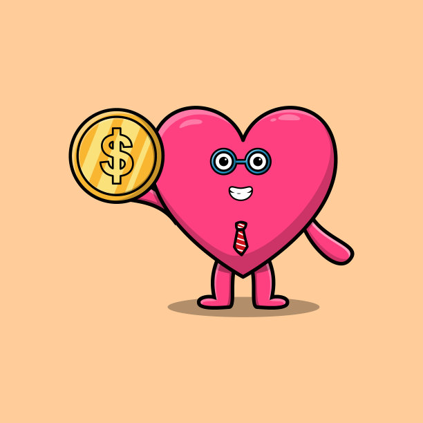 可爱的心成功的商人持有金币图片下载