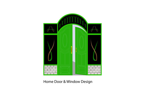 绿色居家门加窗设计图片下载