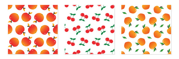 苹果、樱桃、桃果图案套装图片下载