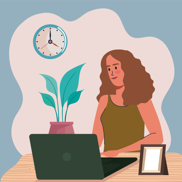 在笔记本电脑上工作的女孩图片下载