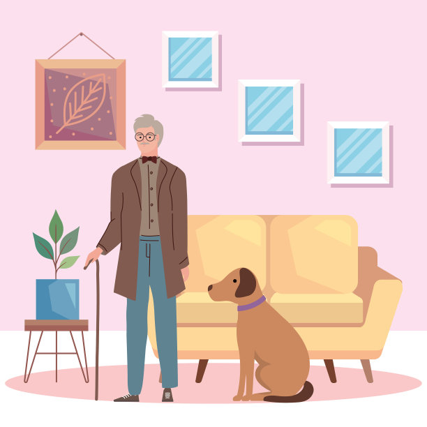 老人带着狗做模特图片下载