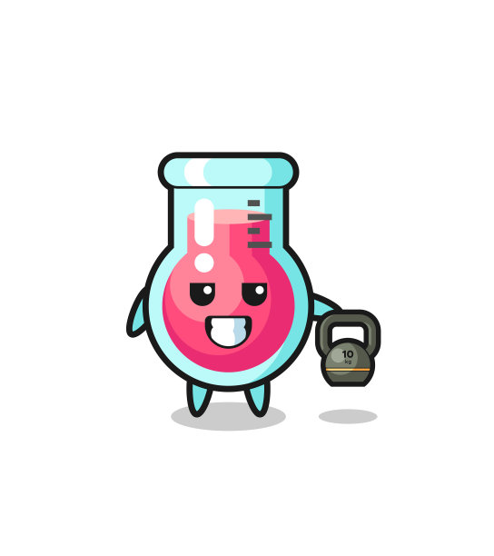 实验室烧杯吉祥物举起壶铃图片下载