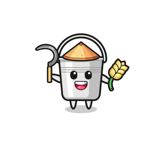 金属桶亚洲农民持有稻谷图片下载