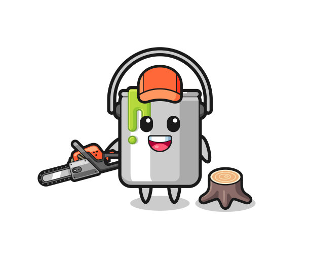 油漆锡伐木工字符拿着链锯图片下载