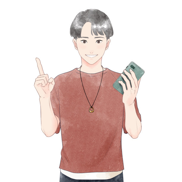 一个男人操作智能手机的插图，水彩画触摸。图片下载