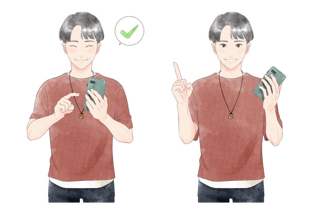 水彩画风格的一个男人操作智能手机的插画集。图片下载