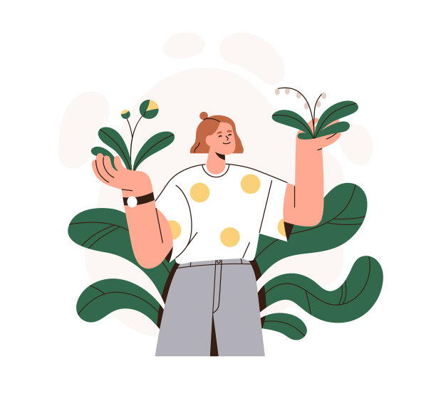 幸福女人与植物在花园少女的感觉图片下载