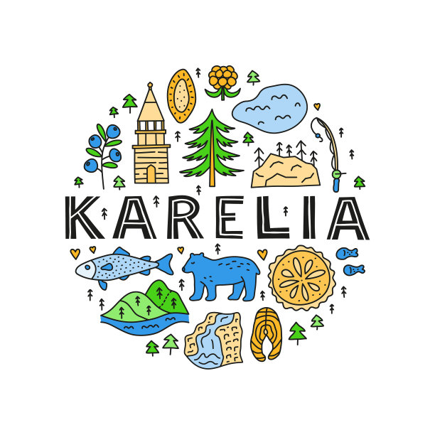 在圆圈中涂鸦彩色卡累利阿图标图片下载