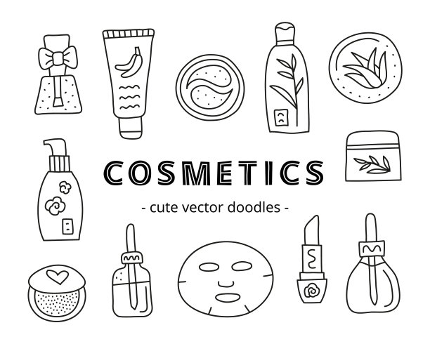 一套轮廓涂鸦的亚洲化妆品图标图片下载