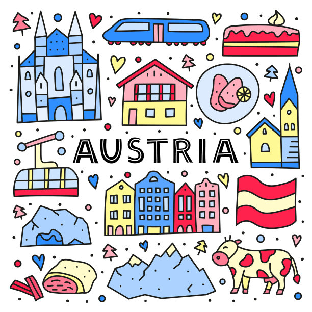 海报与字母和涂鸦彩色奥地利图片下载