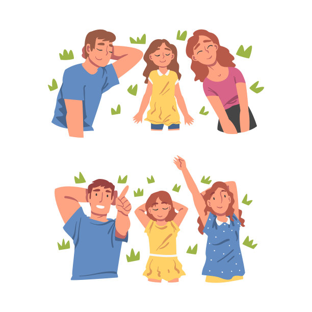 幸福的家庭，妈妈，爸爸和孩子躺在床上图片下载