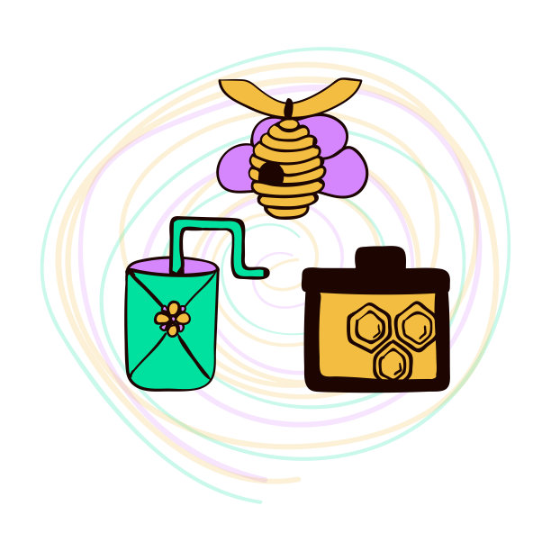 养蜂元素，色彩斑斓构成图片下载