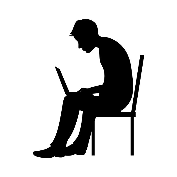 坐着的男人与笔记本电脑黑色剪影图标图片下载