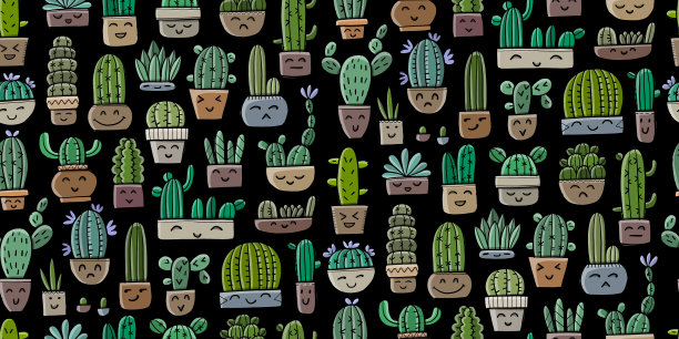 可爱的仙人掌科卡哇伊无缝盆栽图片下载