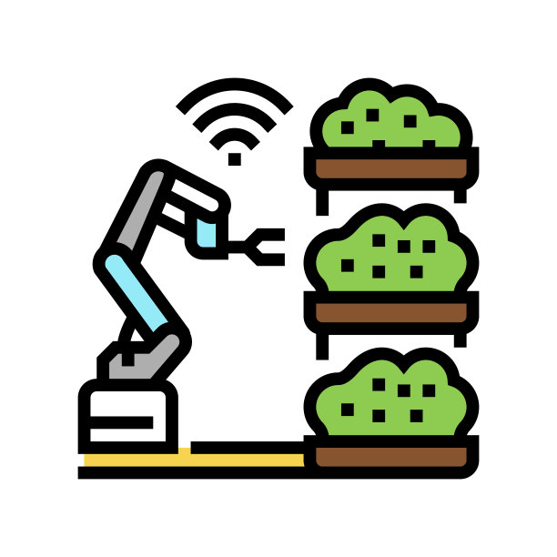 机器人农民智能农场彩色图标矢量插图图片下载