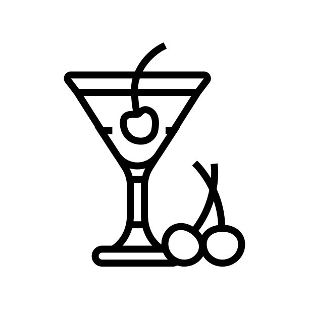鸡尾酒樱桃线图标矢量插图图片下载