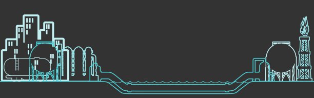 天然气和石油水下运输概念。天然气钻井平台，化工厂，储罐和管道。细线的风格图片下载