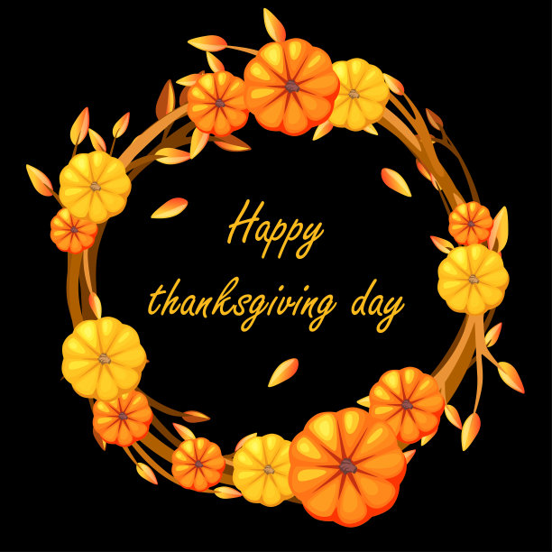 感恩节快乐。用树枝和南瓜装饰的圆形花环图片下载