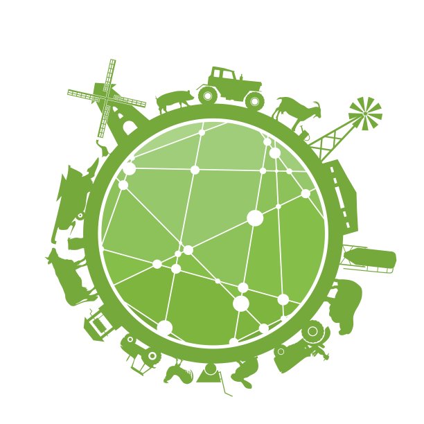 圈上农业图标。位于圆周围的物体。生态产品的背景。分子和通信纹理。用点连接线。图片下载