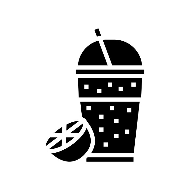 橙汁冰沙果汁食物字形图标矢量插图图片下载