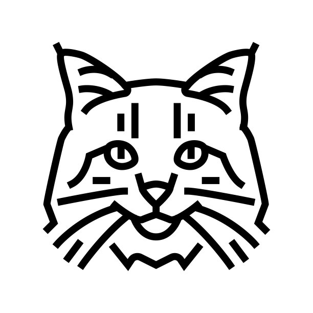 挪威森林猫可爱的宠物线图标矢量插图图片下载