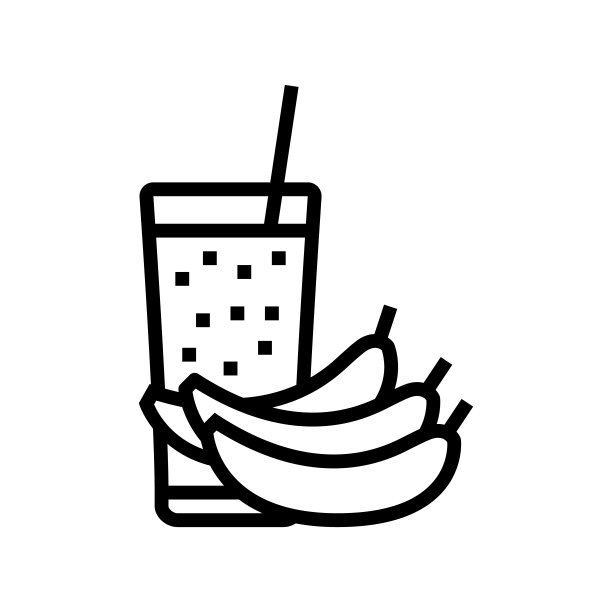 香蕉冰沙果汁食品线图标矢量插图图片下载